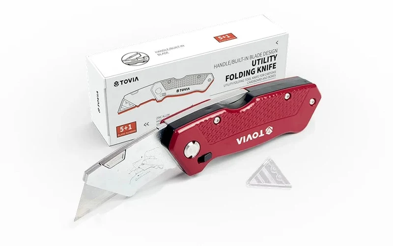 T TOVIA Klappmesser, auswechselbares Universalmesser für Kabelkartons, Kartons, Schneidegriff, Messerklingen, Outdoor-Handwerkzeug
