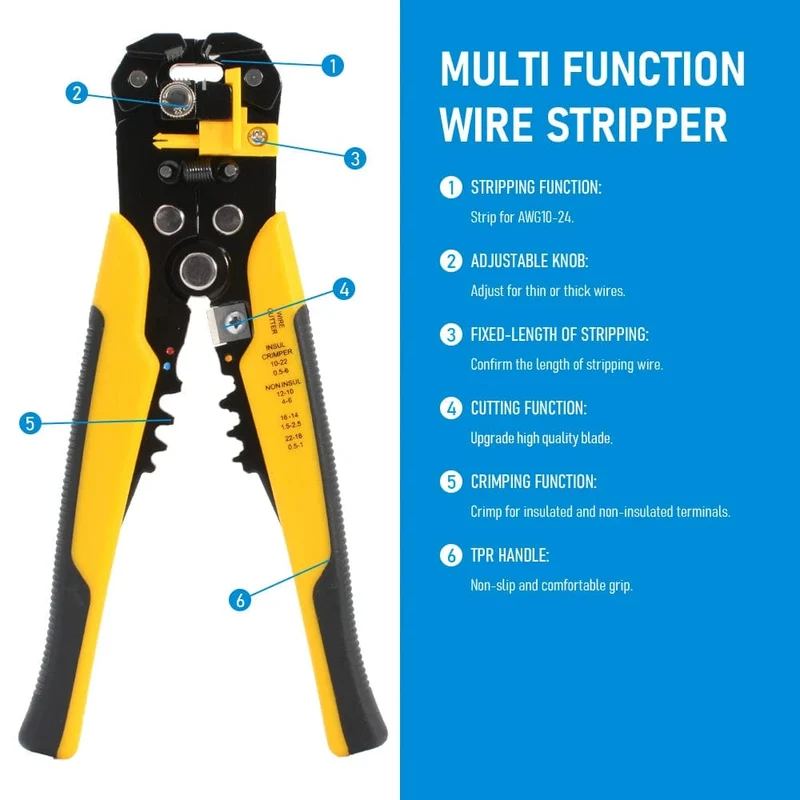 Crimper-Kabelschneider, einstellbar, automatischer Abisolierer, multifunktionale Abisolier-Crimpzange, Terminal-Handwerkzeug