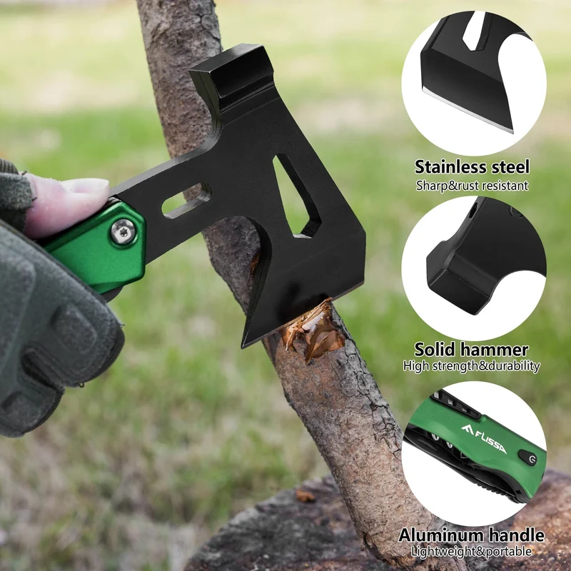 FLISSA 14 in 1 Multitool, Campingbeil mit Scheide, Multifunktionsaxt mit LED-Licht, Camping-Holzbearbeitung, Outdoor-Survival-Tool