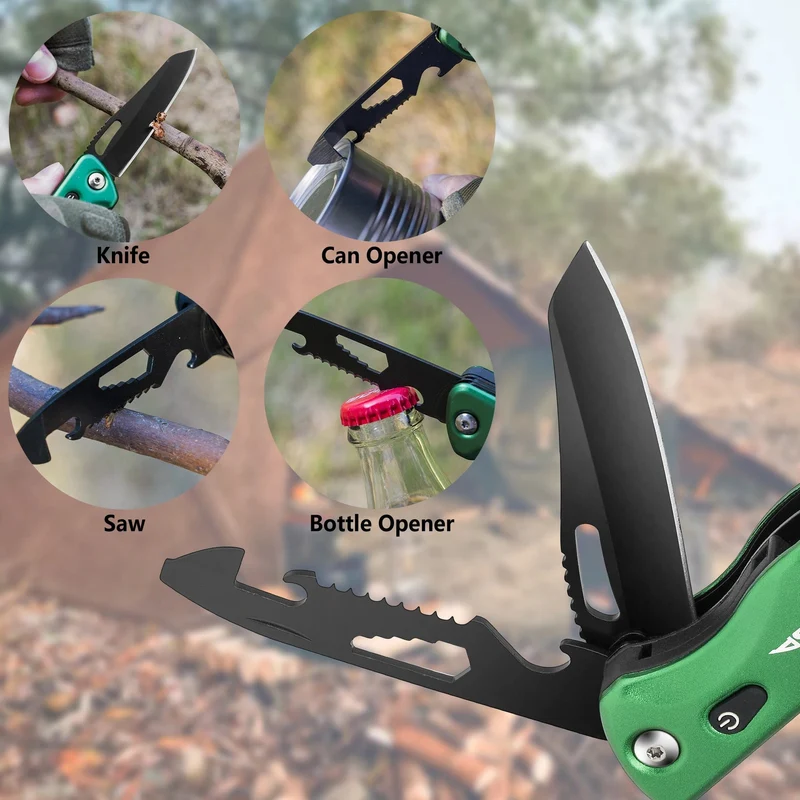 FLISSA 14 in 1 Multitool, Campingbeil mit Scheide, Multifunktionsaxt mit LED-Licht, Camping-Holzbearbeitung, Outdoor-Survival-Tool
