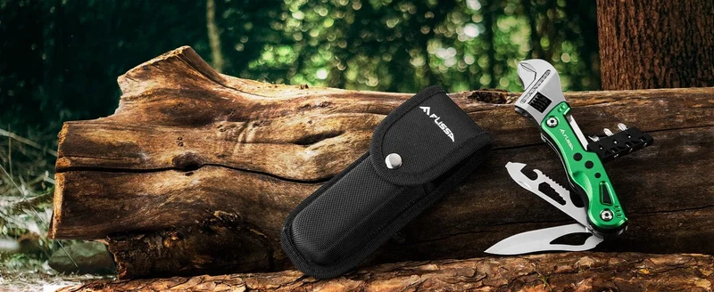 FLISSA 14 in 1 Multitool, Campingbeil mit Scheide, Multifunktionsaxt mit LED-Licht, Camping-Holzbearbeitung, Outdoor-Survival-Tool