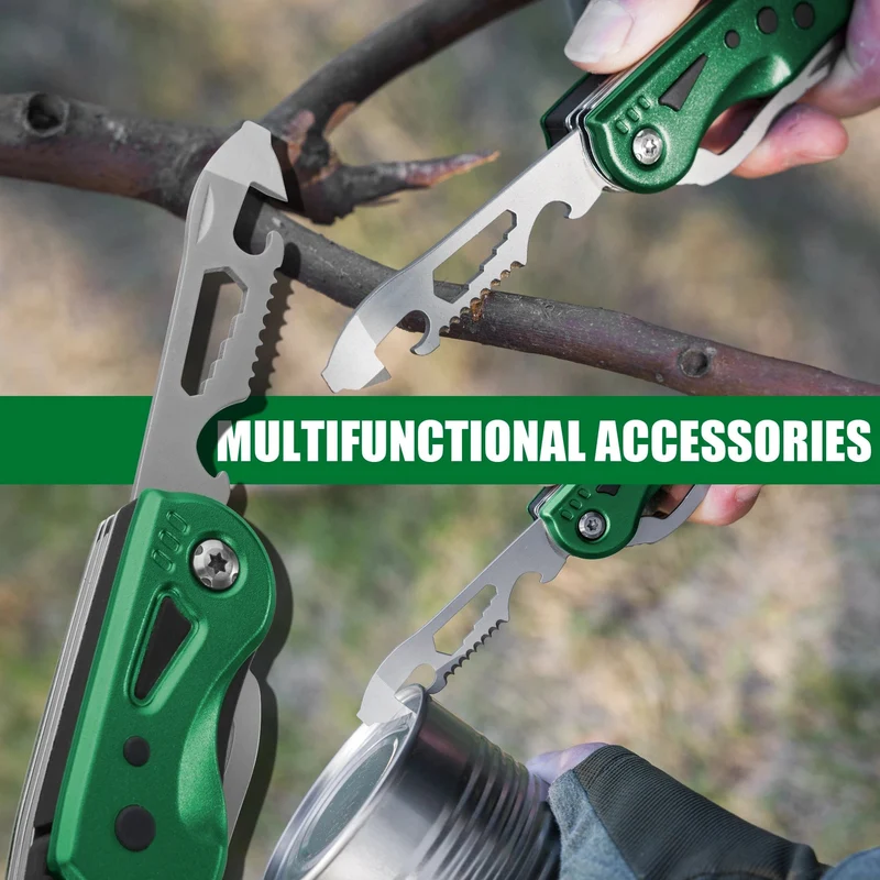 FLISSA 14 in 1 Multitool, Campingbeil mit Scheide, Multifunktionsaxt mit LED-Licht, Camping-Holzbearbeitung, Outdoor-Survival-Tool
