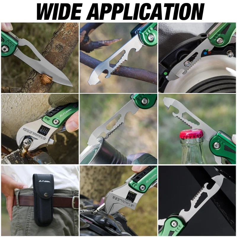 FLISSA 14 in 1 Multitool, Campingbeil mit Scheide, Multifunktionsaxt mit LED-Licht, Camping-Holzbearbeitung, Outdoor-Survival-Tool