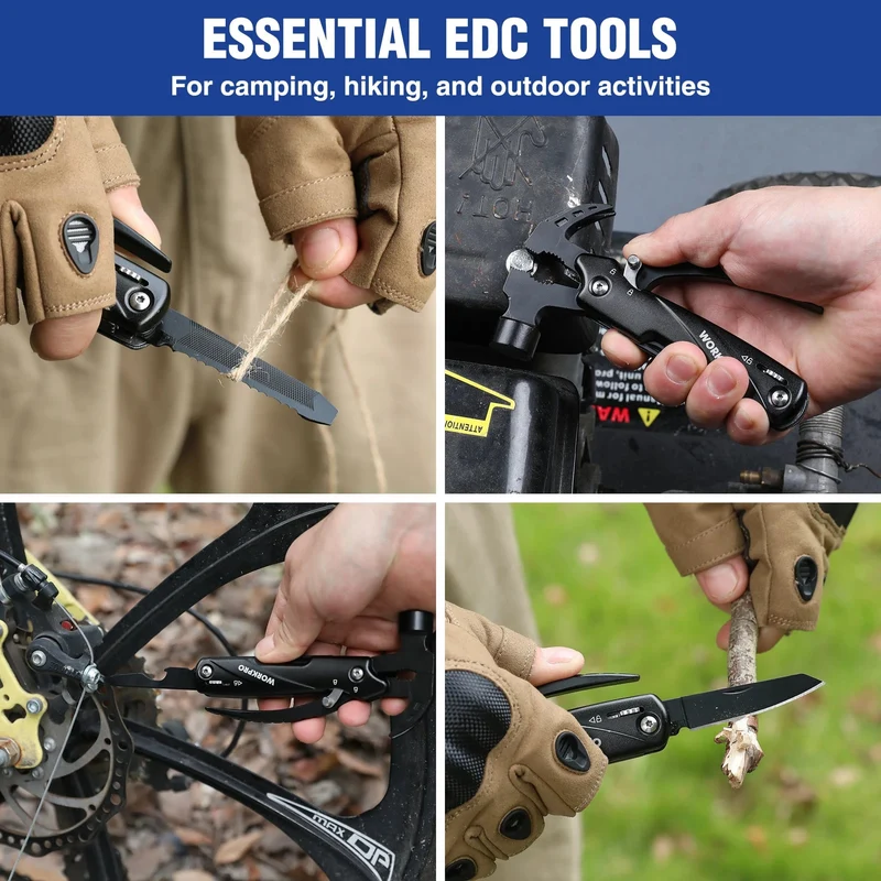 FLISSA 14 in 1 Multitool, Campingbeil mit Scheide, Multifunktionsaxt mit LED-Licht, Camping-Holzbearbeitung, Outdoor-Survival-Tool
