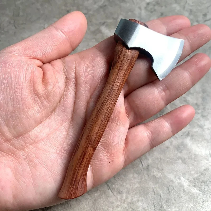 11 cm Edelstahl Mini Axt Holzgriff Feststehendes Messer EDC Outdoor Camping Utility Taschenmesser Handwerkzeug zum Überleben