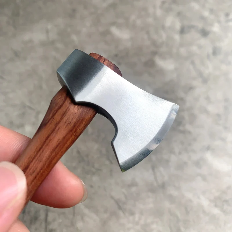 11 cm Edelstahl Mini Axt Holzgriff Feststehendes Messer EDC Outdoor Camping Utility Taschenmesser Handwerkzeug zum Überleben