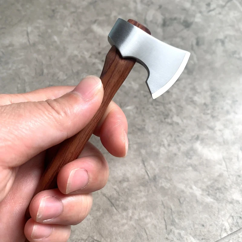 11 cm Edelstahl Mini Axt Holzgriff Feststehendes Messer EDC Outdoor Camping Utility Taschenmesser Handwerkzeug zum Überleben