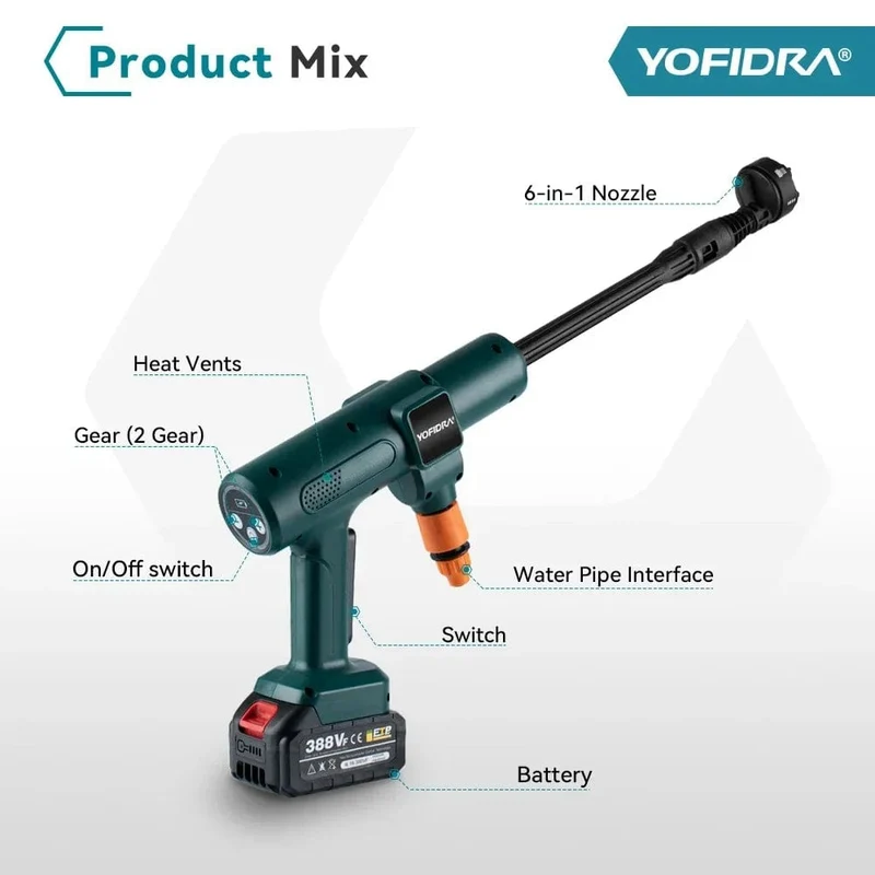 3500W 200Bar bürstenlose Hochdruck-Autowaschpistole 6-in-1-Schaumgenerator-Reinigungsmaschine für Makita 18V-Batterie