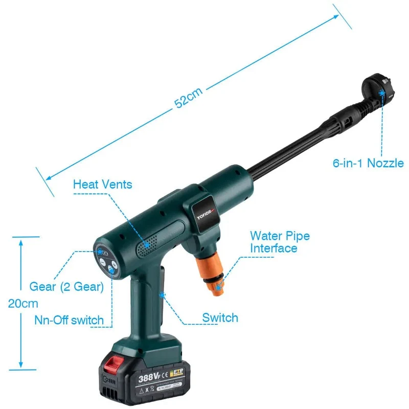 3500W 200Bar bürstenlose Hochdruck-Autowaschpistole 6-in-1-Schaumgenerator-Reinigungsmaschine für Makita 18V-Batterie