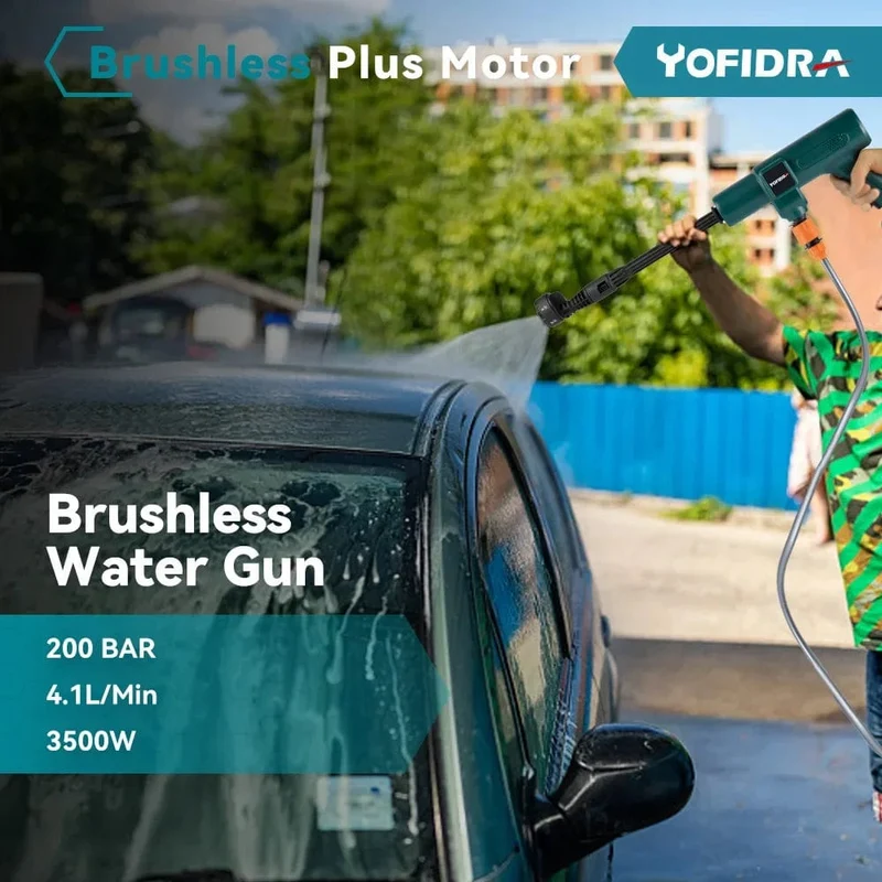 YOFIDRA 200Bar bürstenloser elektrischer Hochdruckreiniger, Wasserpistole, 6IN1, kabellose Autowaschanlage, Gartenreinigung für Makita 18V Akku