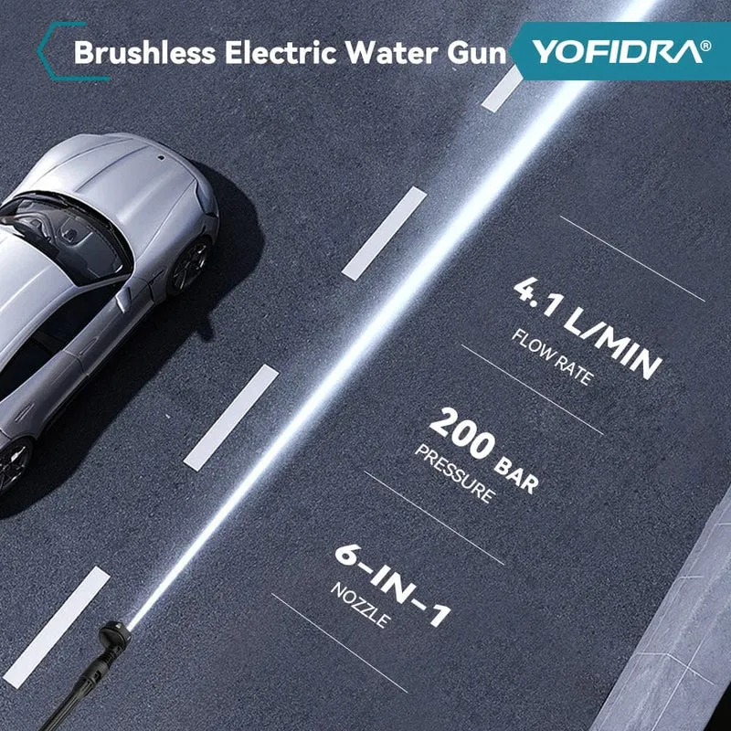 YOFIDRA 200Bar bürstenloser elektrischer Hochdruckreiniger, Wasserpistole, 6IN1, kabellose Autowaschanlage, Gartenreinigung für Makita 18V Akku
