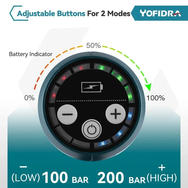 YOFIDRA 200Bar bürstenloser elektrischer Hochdruckreiniger, Wasserpistole, 6IN1, kabellose Autowaschanlage, Gartenreinigung für Makita 18V Akku