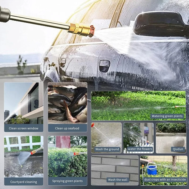 21 V kabelloser Hochdruckreiniger, 60 Bar Multifunktionsdüse, 1 x batteriebetriebenes Kupfermotor-Waschset zum Autowaschen und Fensterreinigen