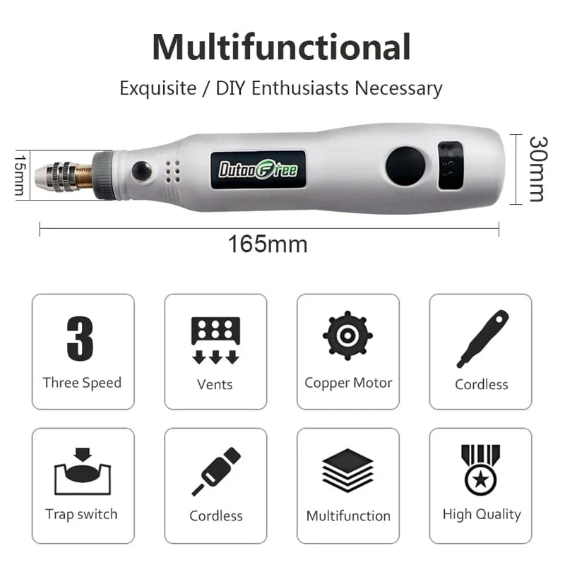 3-Gang-USB-Kabellos-Rotationswerkzeug Dremel DIY Mini-Bohrmaschine Gravierstift Elektrischer USB-Mini-Kabellos-Bohrer mit Zubehör-Set