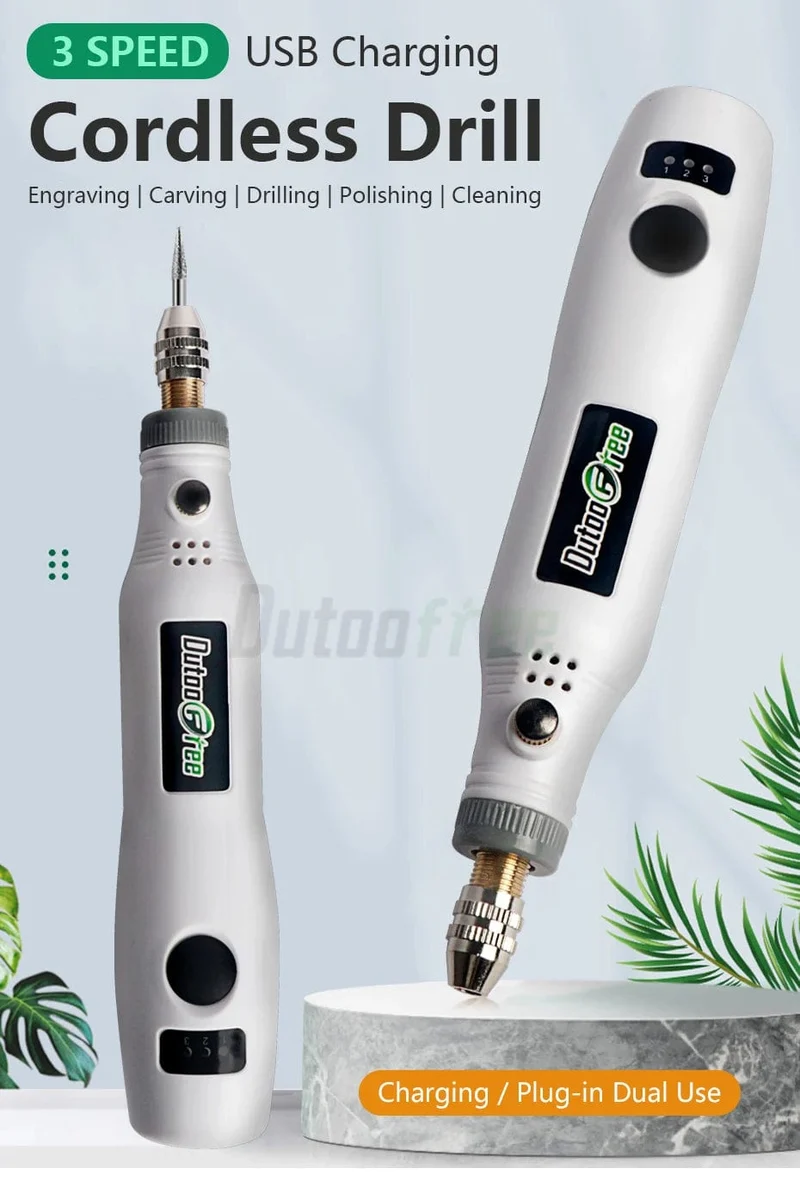 3-Gang-USB-Kabellos-Rotationswerkzeug Dremel DIY Mini-Bohrmaschine Gravierstift Elektrischer USB-Mini-Kabellos-Bohrer mit Zubehör-Set