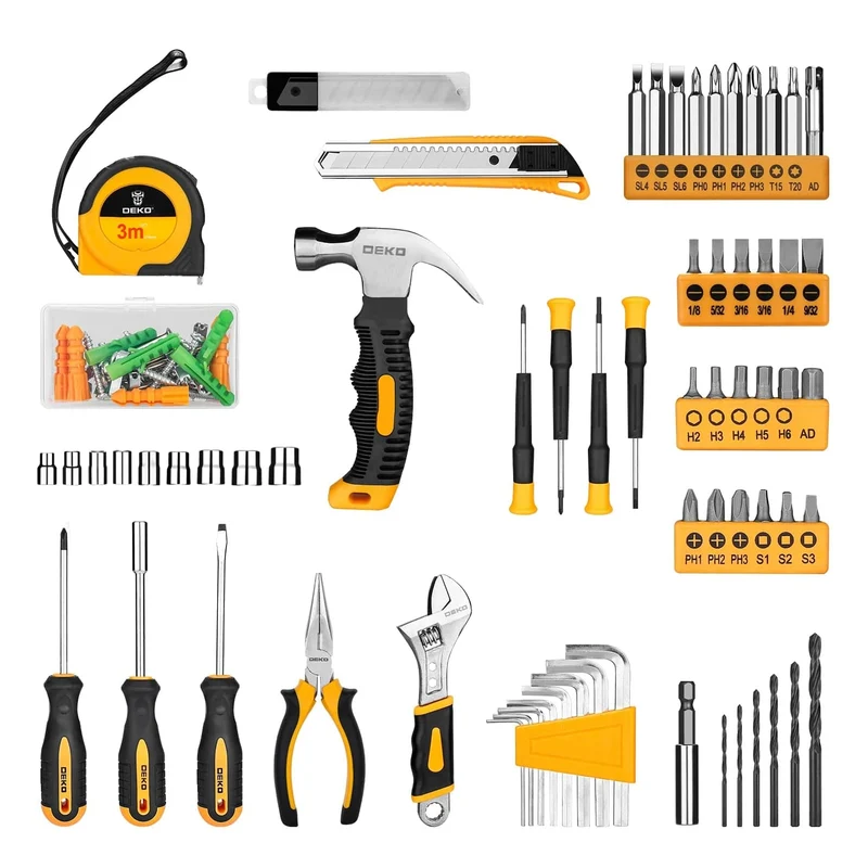 DEKO 126-teiliges Elektrowerkzeug-Kombi-Set mit 8-V-Akku-Bohrmaschine, 10 mm 3/8 Zoll Schnellspannbohrfutter, professionelle Heimwerker-Handwerkzeug-Sets