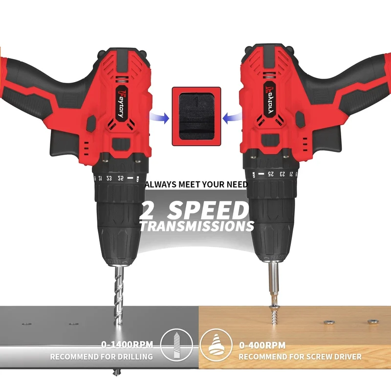 DayPlus 21 V Akku-Bohrmaschine, 3/8 Zoll Handschrauber-Bohrer-Set mit 25+1 Drehmomenteinstellung, 1.5 Ah Lithium-Ionen-Akku und Schnellladegerät