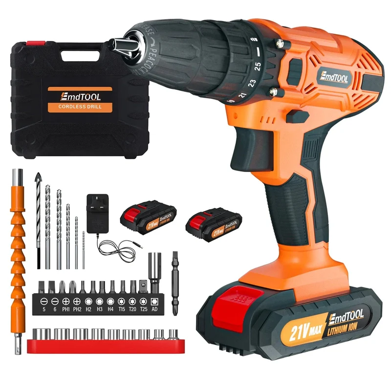 DayPlus 21 V Akku-Bohrmaschine, 3/8 Zoll Handschrauber-Bohrer-Set mit 25+1 Drehmomenteinstellung, 1.5 Ah Lithium-Ionen-Akku und Schnellladegerät