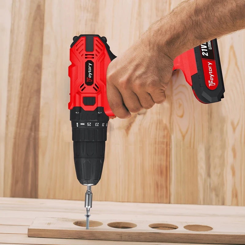 DayPlus 21 V Akku-Bohrmaschine, 3/8 Zoll Handschrauber-Bohrer-Set mit 25+1 Drehmomenteinstellung, 1.5 Ah Lithium-Ionen-Akku und Schnellladegerät