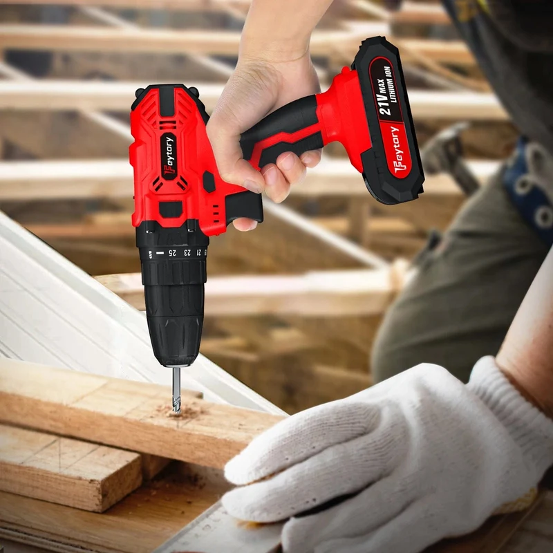 DayPlus 21 V Akku-Bohrmaschine, 3/8 Zoll Handschrauber-Bohrer-Set mit 25+1 Drehmomenteinstellung, 1.5 Ah Lithium-Ionen-Akku und Schnellladegerät