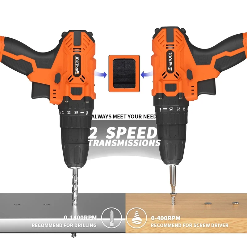 DayPlus 21 V Akku-Bohrmaschine, 3/8 Zoll Handschrauber-Bohrer-Set mit 25+1 Drehmomenteinstellung, 1.5 Ah Lithium-Ionen-Akku und Schnellladegerät