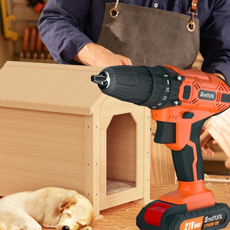 DayPlus 21 V Akku-Bohrmaschine, 3/8 Zoll Handschrauber-Bohrer-Set mit 25+1 Drehmomenteinstellung, 1.5 Ah Lithium-Ionen-Akku und Schnellladegerät