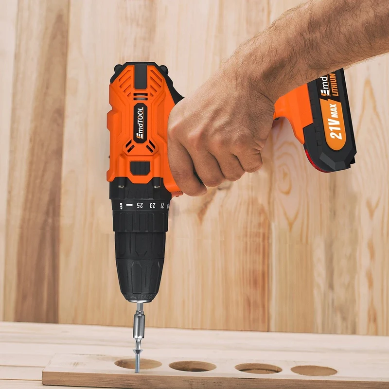 DayPlus 21 V Akku-Bohrmaschine, 3/8 Zoll Handschrauber-Bohrer-Set mit 25+1 Drehmomenteinstellung, 1.5 Ah Lithium-Ionen-Akku und Schnellladegerät