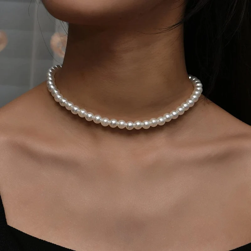 YWZIXLN 2021 Trend Elegante Schmuck Hochzeit Große Perle Halskette Für Frauen Mode Weiß Imitation Perle Halsband Halskette N0179