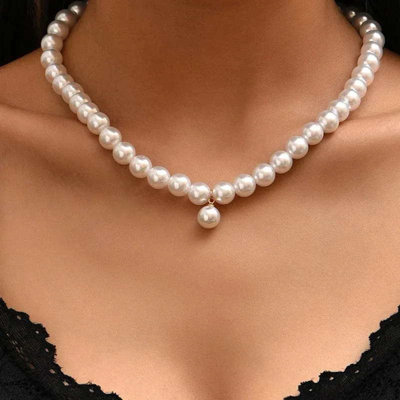 YWZIXLN 2021 Trend Elegante Schmuck Hochzeit Große Perle Halskette Für Frauen Mode Weiß Imitation Perle Halsband Halskette N0179