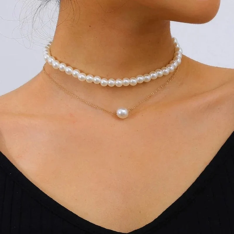 YWZIXLN 2021 Trend Elegante Schmuck Hochzeit Große Perle Halskette Für Frauen Mode Weiß Imitation Perle Halsband Halskette N0179