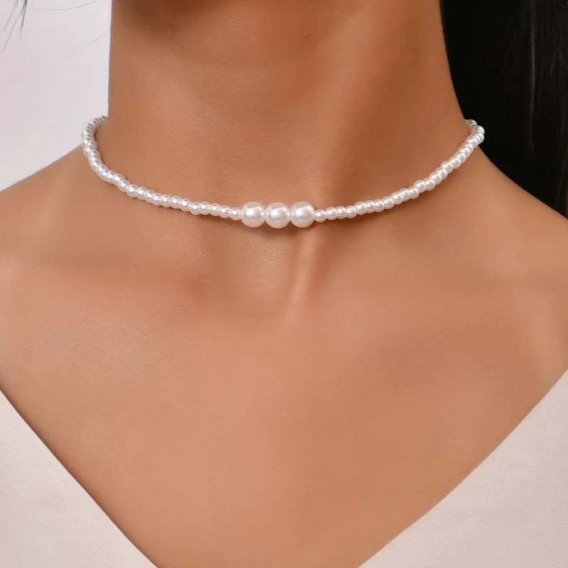 YWZIXLN 2021 Trend Elegante Schmuck Hochzeit Große Perle Halskette Für Frauen Mode Weiß Imitation Perle Halsband Halskette N0179
