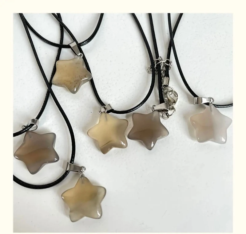 Halskette mit Sechseck-Anhänger aus Naturstein, Kristall, Rosenquarz, Opal, Stern für Frauen, Fluorit, Lapislazuli, Kugelpendel, Trendschmuck, Geschenk