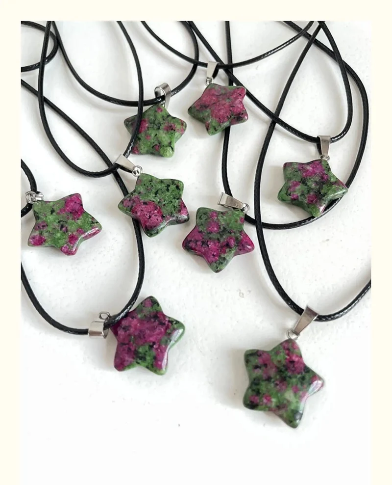 Halskette mit Sechseck-Anhänger aus Naturstein, Kristall, Rosenquarz, Opal, Stern für Frauen, Fluorit, Lapislazuli, Kugelpendel, Trendschmuck, Geschenk