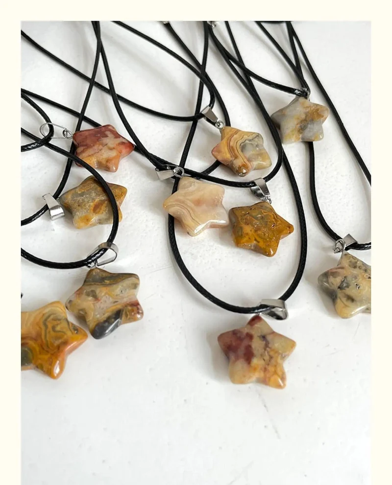 Halskette mit Sechseck-Anhänger aus Naturstein, Kristall, Rosenquarz, Opal, Stern für Frauen, Fluorit, Lapislazuli, Kugelpendel, Trendschmuck, Geschenk