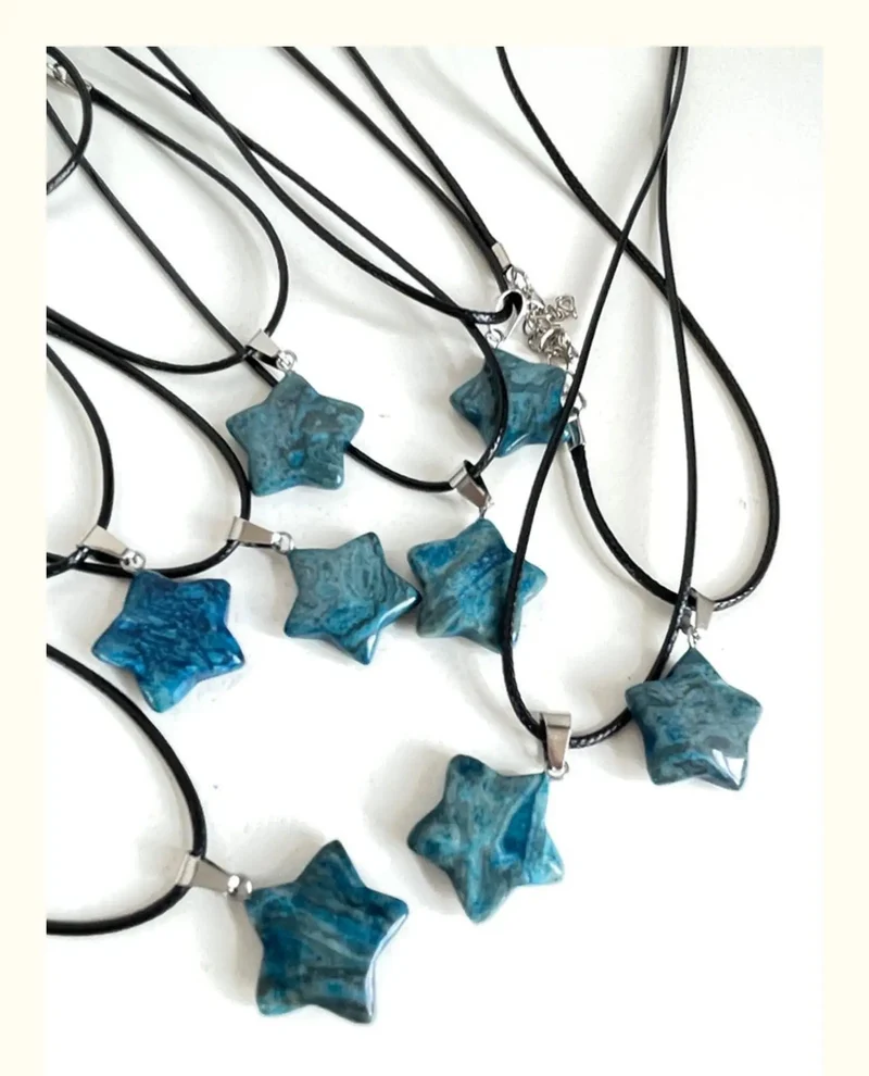 Halskette mit Sechseck-Anhänger aus Naturstein, Kristall, Rosenquarz, Opal, Stern für Frauen, Fluorit, Lapislazuli, Kugelpendel, Trendschmuck, Geschenk