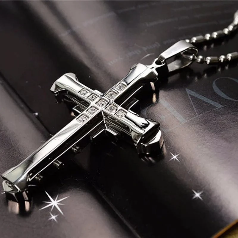 2024 neue Männliche Kristall Kreuz Jesus Anhänger Gold/Schwarz/Blau Farbe Zirkonia Halskette Edelstahl Schmuck