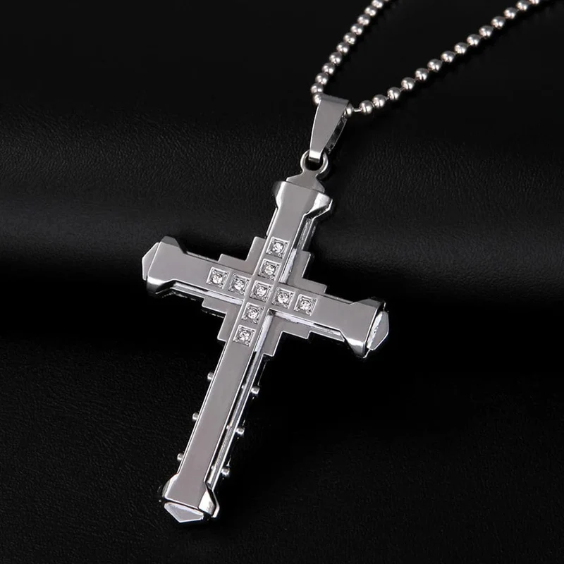2024 neue Männliche Kristall Kreuz Jesus Anhänger Gold/Schwarz/Blau Farbe Zirkonia Halskette Edelstahl Schmuck