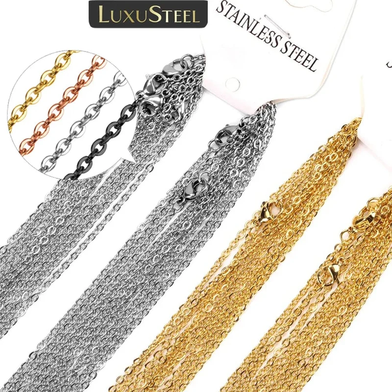 LUXUSTEEL 10 Teile/los Edelstahl Ketten 2mm/1mm O Form Rolo Link Kubanischen Lange Halskette Für Frauen Anhänger DIY Schmuck Großhandel