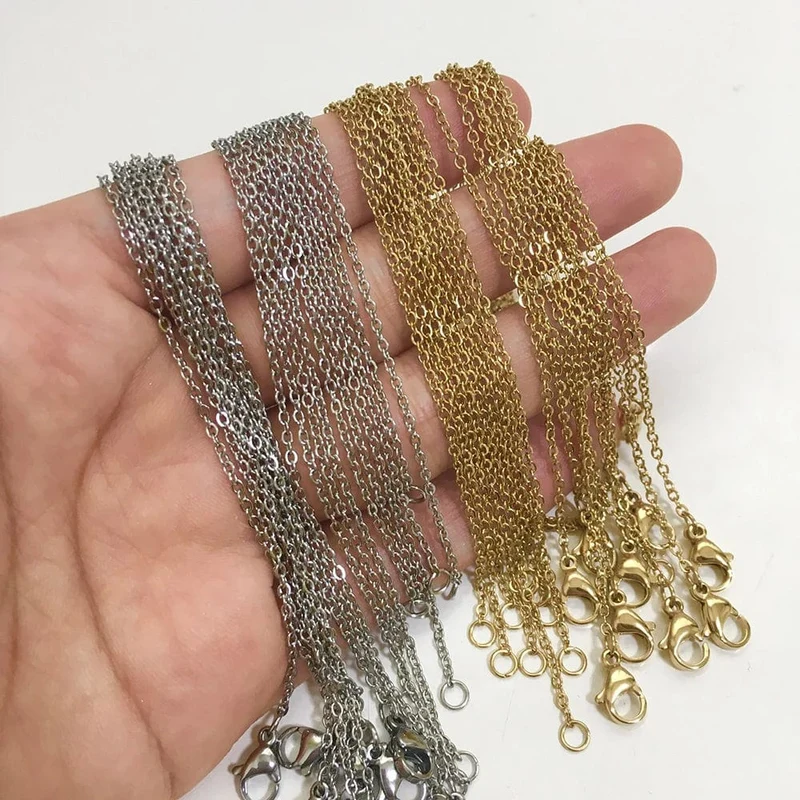 LUXUSTEEL 10 Teile/los Edelstahl Ketten 2mm/1mm O Form Rolo Link Kubanischen Lange Halskette Für Frauen Anhänger DIY Schmuck Großhandel