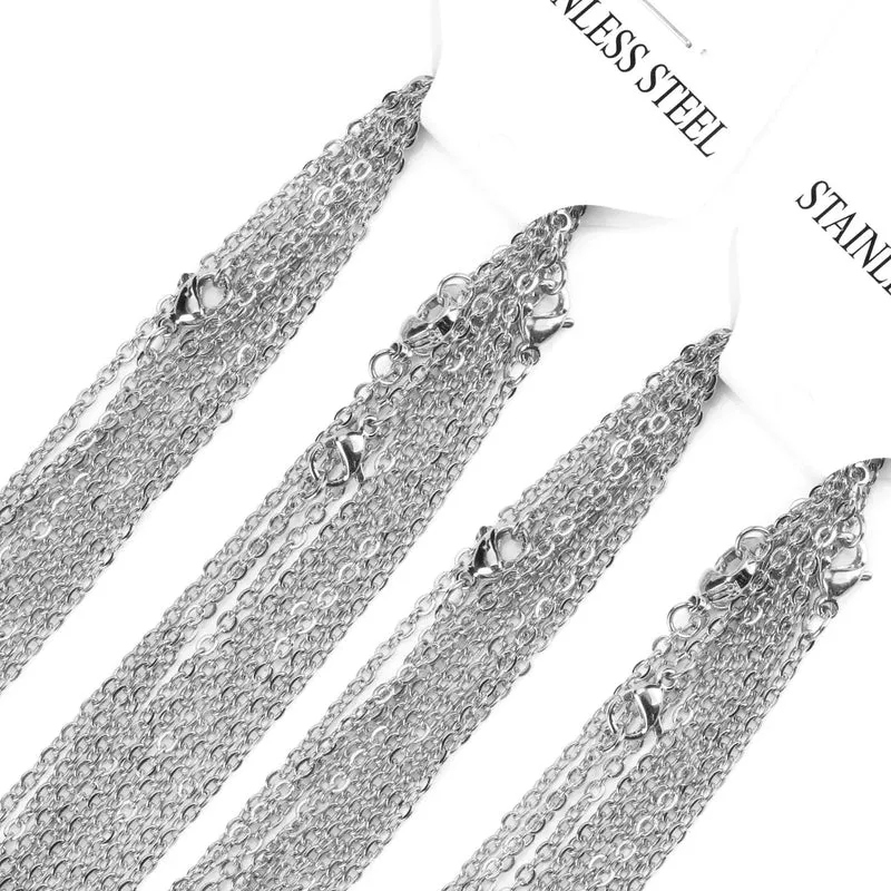 LUXUSTEEL 10 Teile/los Edelstahl Ketten 2mm/1mm O Form Rolo Link Kubanischen Lange Halskette Für Frauen Anhänger DIY Schmuck Großhandel