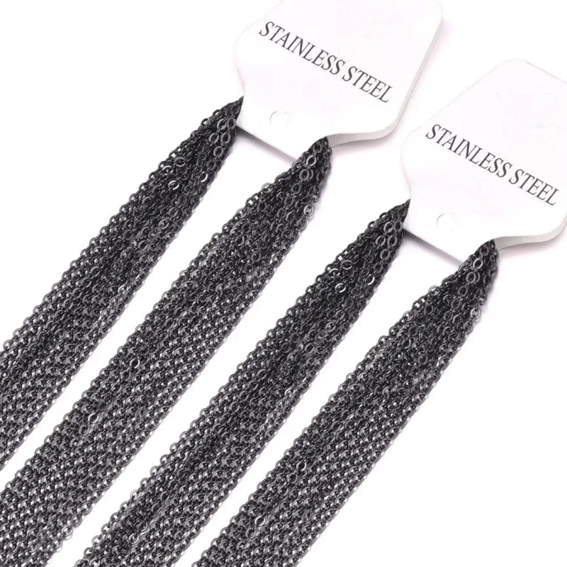 LUXUSTEEL 10 Teile/los Edelstahl Ketten 2mm/1mm O Form Rolo Link Kubanischen Lange Halskette Für Frauen Anhänger DIY Schmuck Großhandel