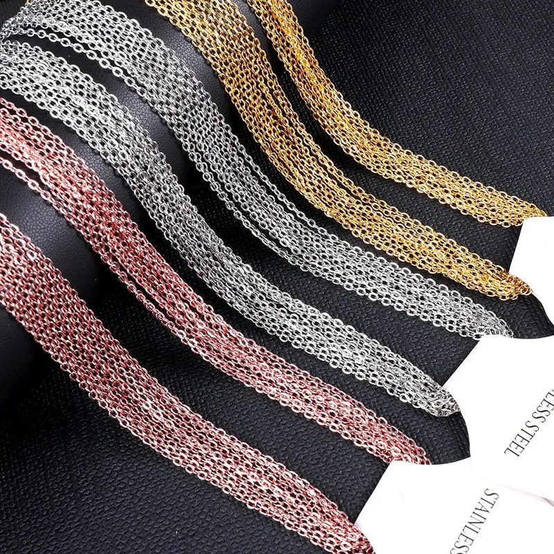 LUXUSTEEL 10 Teile/los Edelstahl Ketten 2mm/1mm O Form Rolo Link Kubanischen Lange Halskette Für Frauen Anhänger DIY Schmuck Großhandel