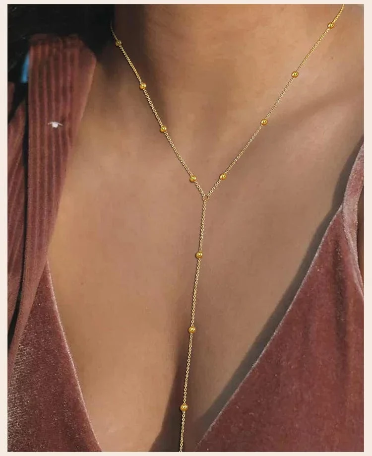 Vergoldete Lasso-Halskette für Damen, doppelte Lasso-Halskette mit langem Tropfenanhänger, modische Geschenke