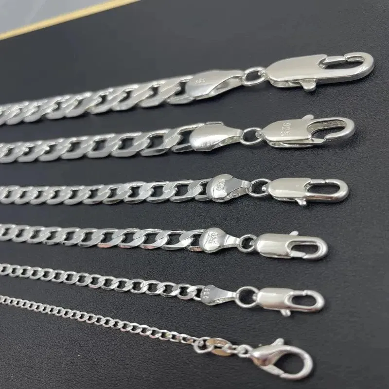 Herren-Halskette aus 925er Sterlingsilber, 2/4/6/8/10/12 MM, 40-75 cm, Gesichtskette, Karabinerverschluss, Herren- und Damen-Verlobungsschmuck, Geschenke