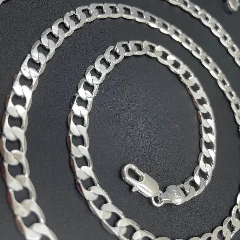 Herren-Halskette aus 925er Sterlingsilber, 2/4/6/8/10/12 MM, 40-75 cm, Gesichtskette, Karabinerverschluss, Herren- und Damen-Verlobungsschmuck, Geschenke