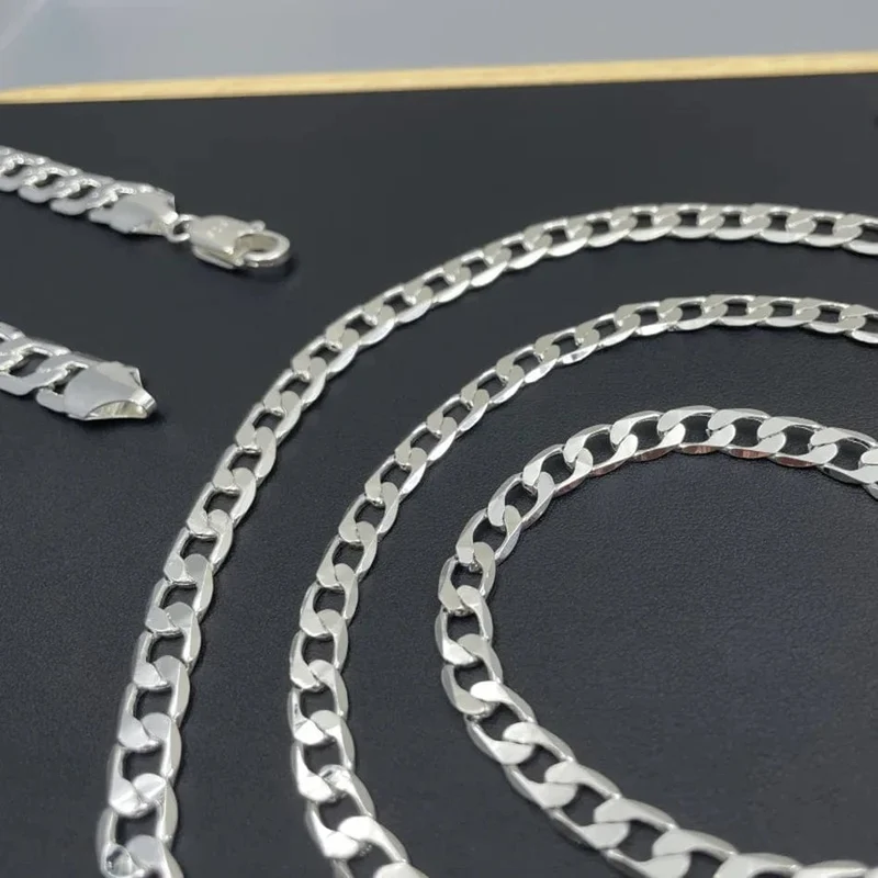 Herren-Halskette aus 925er Sterlingsilber, 2/4/6/8/10/12 MM, 40-75 cm, Gesichtskette, Karabinerverschluss, Herren- und Damen-Verlobungsschmuck, Geschenke