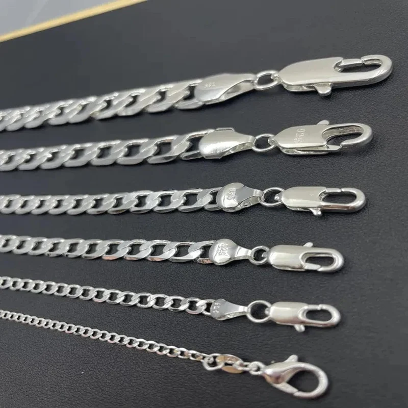 Herren-Halskette aus 925er Sterlingsilber, 2/4/6/8/10/12 MM, 40-75 cm, Gesichtskette, Karabinerverschluss, Herren- und Damen-Verlobungsschmuck, Geschenke