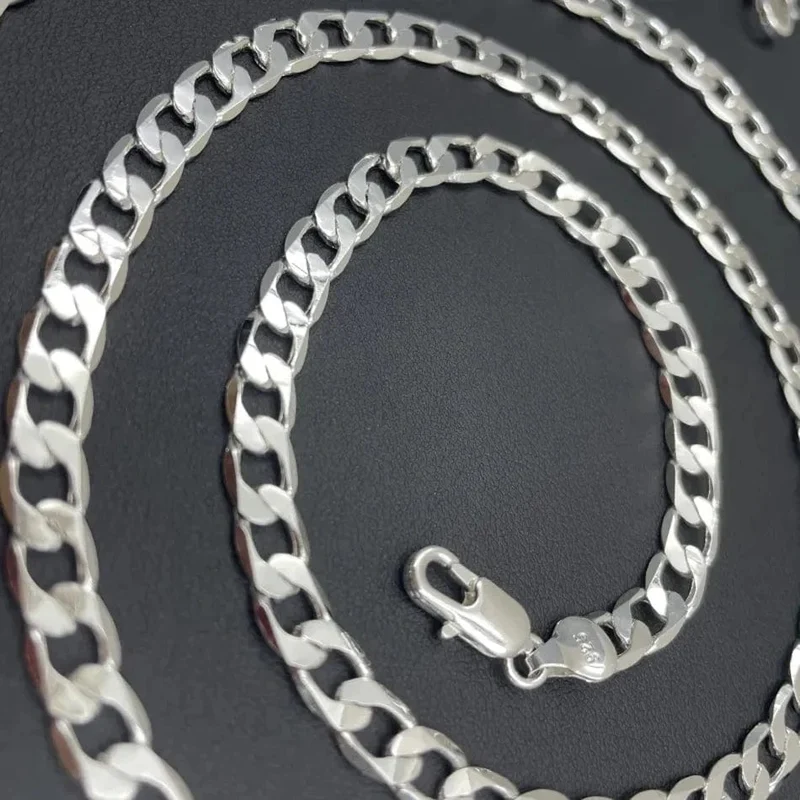 Herren-Halskette aus 925er Sterlingsilber, 2/4/6/8/10/12 MM, 40-75 cm, Gesichtskette, Karabinerverschluss, Herren- und Damen-Verlobungsschmuck, Geschenke