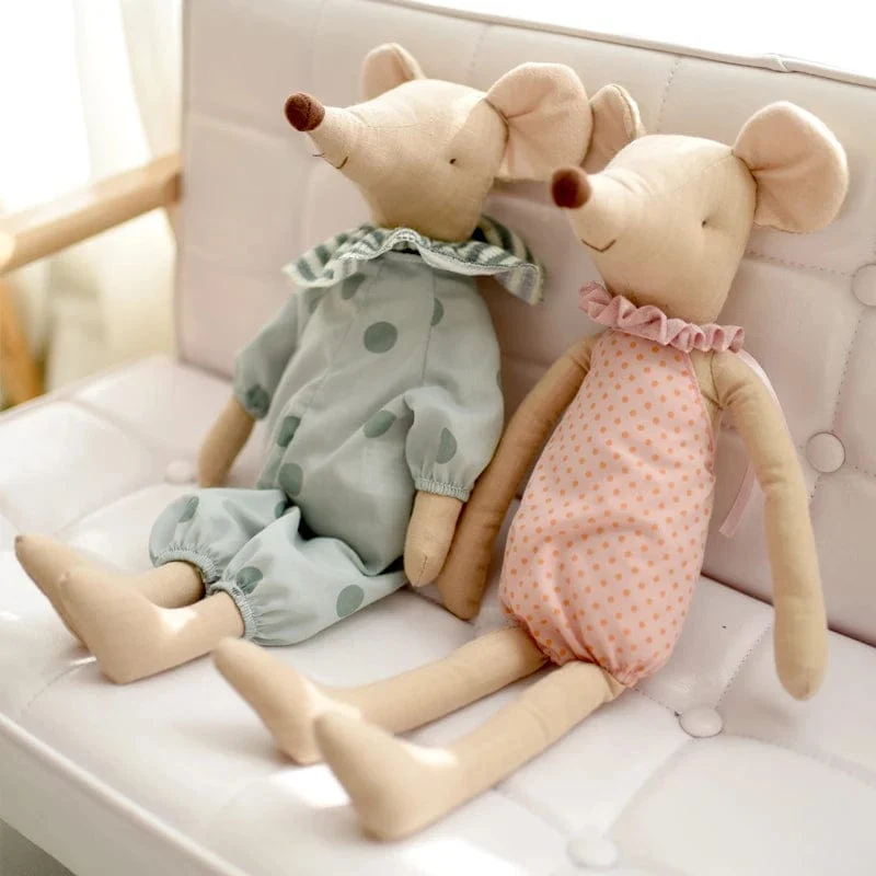 Kinderspielzeug Kleine und süße Mauspuppe mit rosafarbener Baumwollschleife und grüner Schleife, Plüschtier