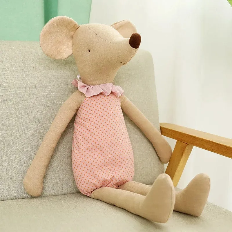 Kinderspielzeug Kleine und süße Mauspuppe mit rosafarbener Baumwollschleife und grüner Schleife, Plüschtier
